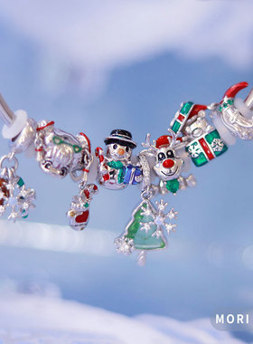 猫哩卟圣诞节beads雪花姜饼人麋鹿925银串珠小熊礼物节日手链手镯