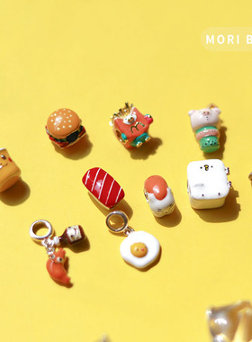 卡通冰箱汉堡925银串珠beads手链