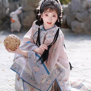 清汉女晋江少奶奶国风马面重工粉超仙印花格格服饰闺蜜摄影新中式