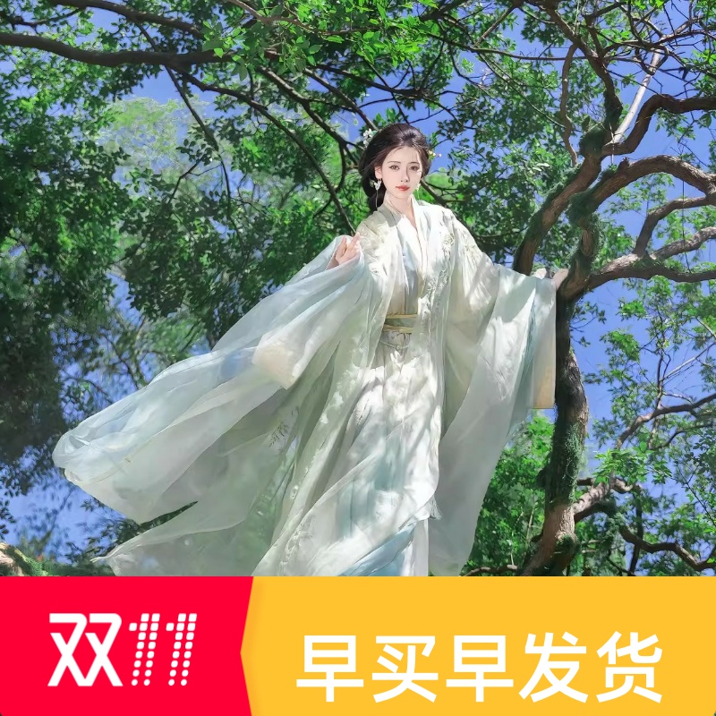 汉服女春秋战国袍魏晋战国袍清冷感仙侠齐腰洛神赋薄纱大袖小龙女