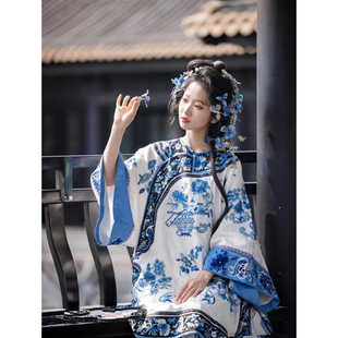 清汉女青花瓷上衣汉服圆领斜襟徽商女晋商少奶奶新中式中国风徽商