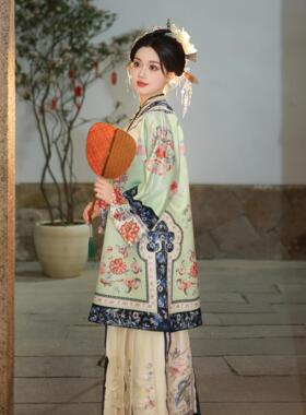清汉女宫廷风格格服复古徽商女晋商少奶奶晚清中式摄影绿色太太