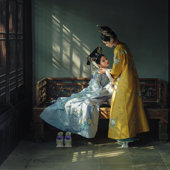 清汉女宫廷风刺绣圆领贵妃旗袍中式 黄色格格服长袍少奶奶重工吉服