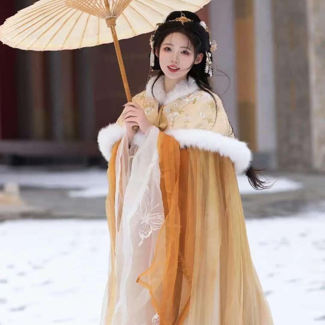 女可拆卸斗篷国风一片式连衣裙