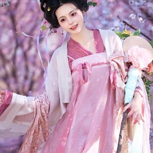 女汉服初夏齐胸一片式齐胸古风式古装国风粉色襦裙唐制花神桃花