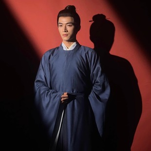 汉服男圆领长袍明制书生国风主持青少生古装官服蓝明代王星越同款