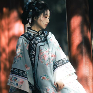 清汉女格格服重工满绣婉蓝立领斜襟上衣晋商少奶奶鳖衣复古风汉服