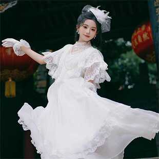 女成人复古洋裙夏森系白色气质长裙轻婚纱甜美领证公主裙留洋千金