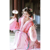 古装 保暖公主宫廷风毛领外套上衣襦裙三件套 唐制少女粉色汉服冬季