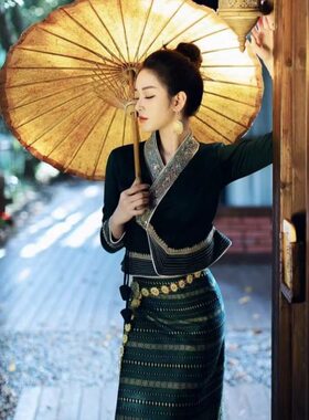 傣族新款女装套装西双版纳传统傣族服装泼水节旅拍写真服装裙子