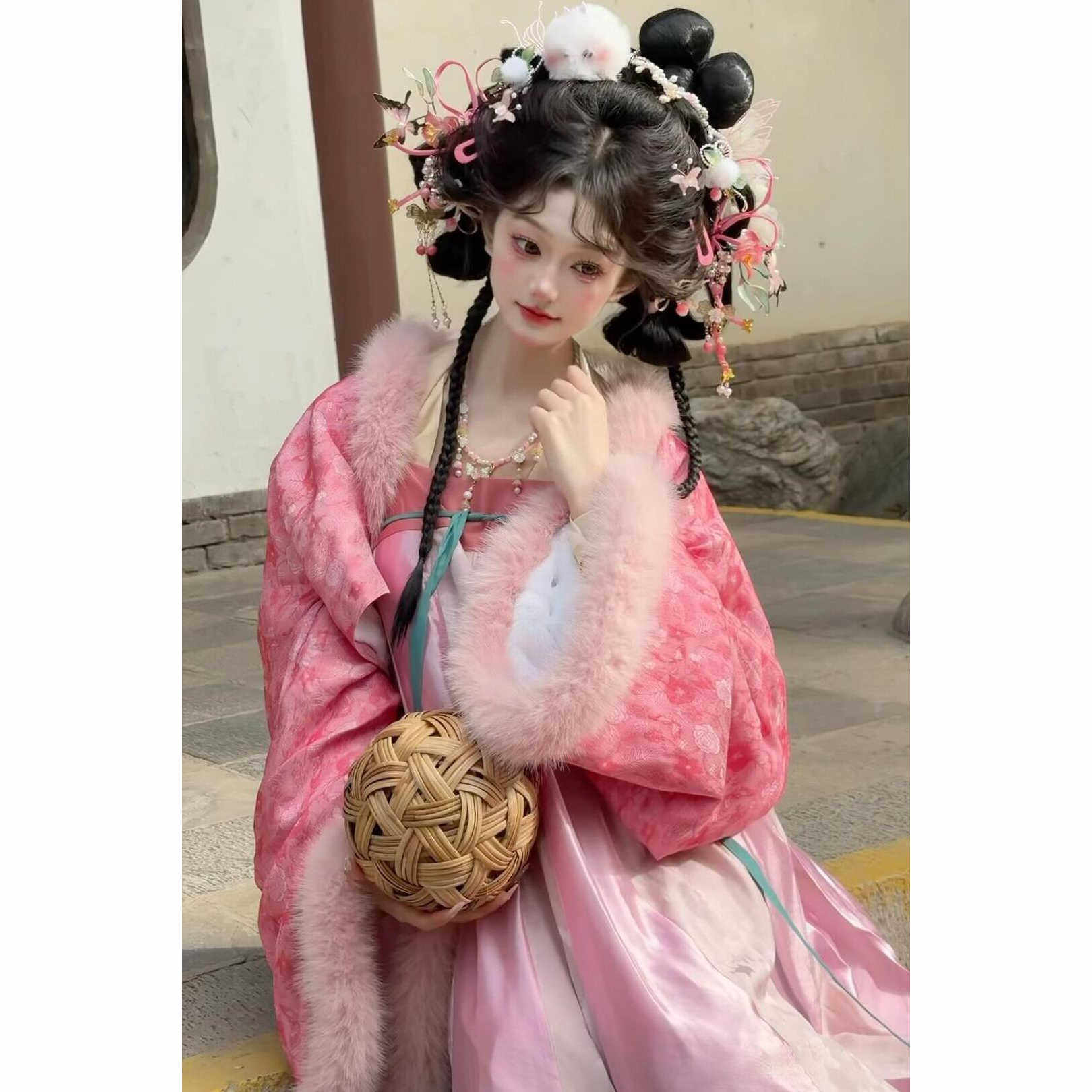 云歌汉服女冬季保暖加绒玫红上袄外套上襦粉裙三件套古风成人女装,女装/女士精品,汉服套装,淘宝优惠券,粉丝福利购,淘宝优惠卷