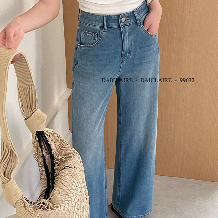 代嘉儿99632高腰窄版阔腿牛仔裤女2025夏季薄款小个子显瘦直筒裤