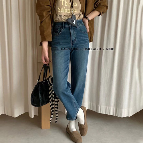 代嘉儿弹力高腰九分法棍牛仔裤