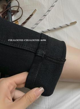 Ckly66320加绒黑色小脚牛仔裤冬高腰紧身笔铅笔裤弹力显瘦一粒扣