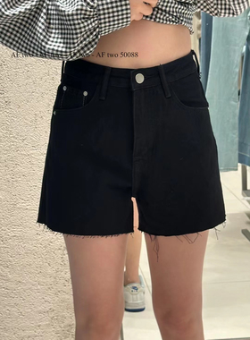 代嘉儿50088牛仔短裤女2024年夏季薄款阔腿裤显瘦高腰黑色A字热裤