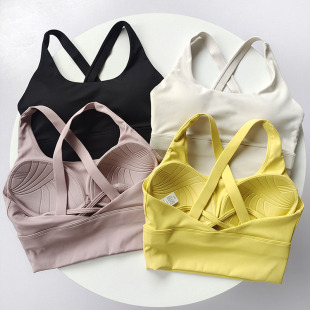 一体式 交叉美背外穿速干瑜伽背心文胸 运动内衣防震跑步聚拢背心式