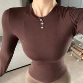 奶皮肌底衣Skim 速干瑜伽服圆领打底上衣健身T恤女 紧身运动长袖