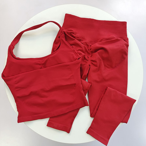 宽带长款挂脖美背健身套装DF*健身裤高腰提臀透气训练长裤