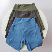 女子交叉腰健身跑步速干运动短裤 户外骑行双口袋防走光打底四分裤