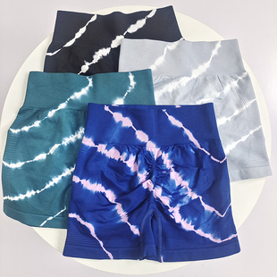 高腰收腹提臀健身瑜伽三分短裤蜜桃紧身扎染撸铁高弹速干女健身裤