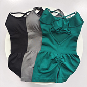 一体式 带胸垫吊带透气健身连体服女性感腰臀比蜜桃臀无缝瑜伽服