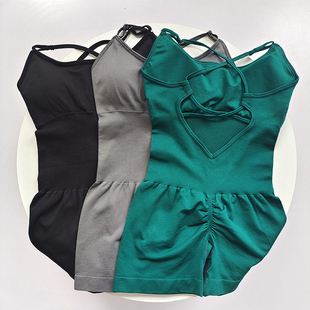 一体式带胸垫吊带透气健身连体服女性感腰臀比蜜桃臀无缝瑜伽服