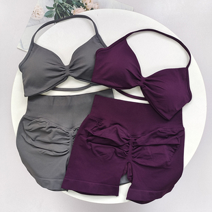 套装 全色dF挂脖背心文胸短裤 运动健身文胸瑜伽服全码 高质量运动裤