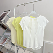 网纱拼接瑜伽服女修身 T恤轻薄健身服夏 显瘦速干透气运动上衣短袖