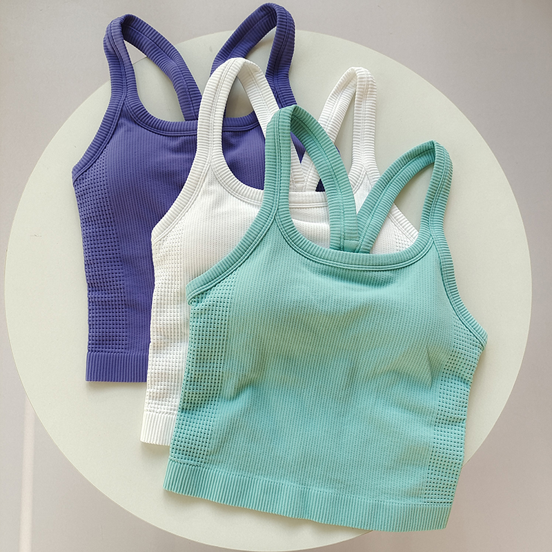 U领运动背心女防震含胸垫工字美背遮副乳跑步瑜伽训练健身上衣夏