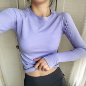 T恤跑步训练健身服罩衫 普拉提瑜伽服女透气运动上衣修身 显瘦长袖