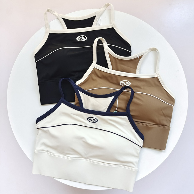 复古美式一体式瑜伽内衣女防震显瘦运动背心跑步训练外穿健身文胸
