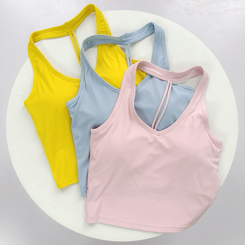挂脖T型运动背心细带防震聚拢美背跑步内衣带胸垫外穿瑜伽服文胸