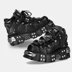 2024 Spring New Heavy Metal Thick-Soled Height-Increasing Shoes for Women, Punk Leather Shoes, Platform Goth Dark Motorcycle Boots, Trendy