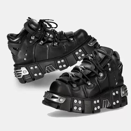 2024 Spring New Heavy Metal Thick-Soled Height-Increasing Shoes for Women, Punk Leather Shoes, Platform Goth Dark Motorcycle Boots, Trendy