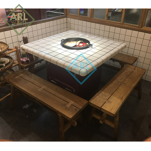 实木大理石市井火锅桌瓷砖商用桌