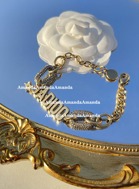 复古做旧镶钻字母手链女