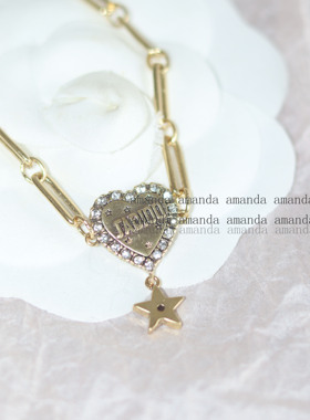 爱心镶钻字母项链锁骨链女