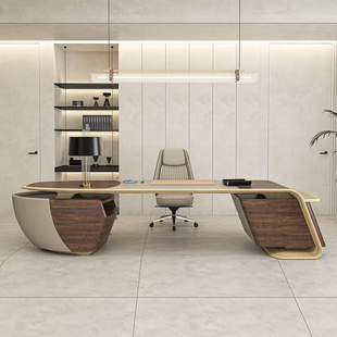 黑胡桃桌现代约新造型老板桌高端总裁游艇木简办公桌中式轻奢实木