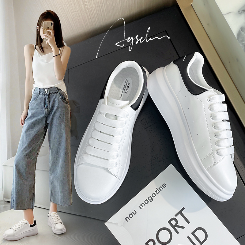 奥古狮登真皮小白鞋女INS潮松糕