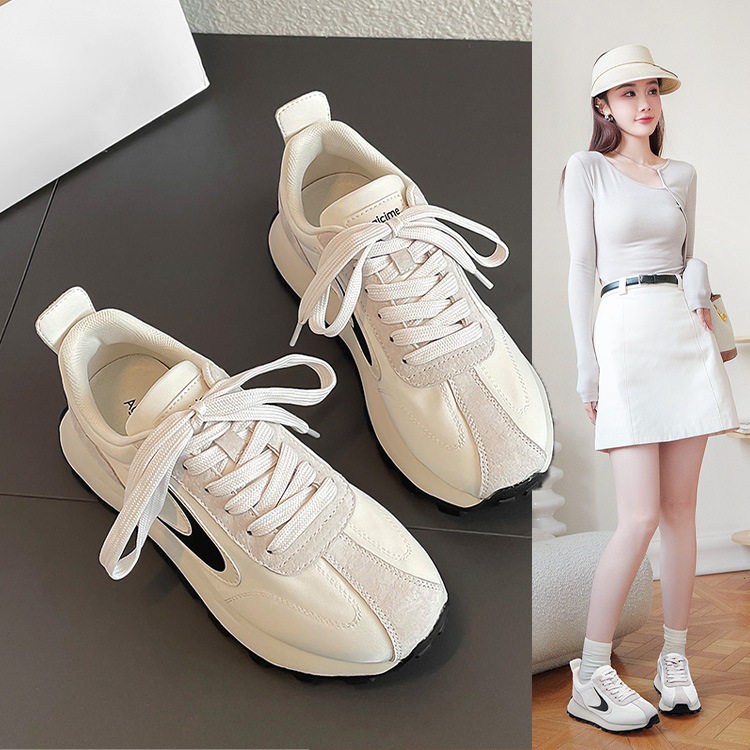 奥古狮登小蛮腰阿甘鞋女2023新款秋冬厚底华夫鞋德训鞋加绒运动鞋