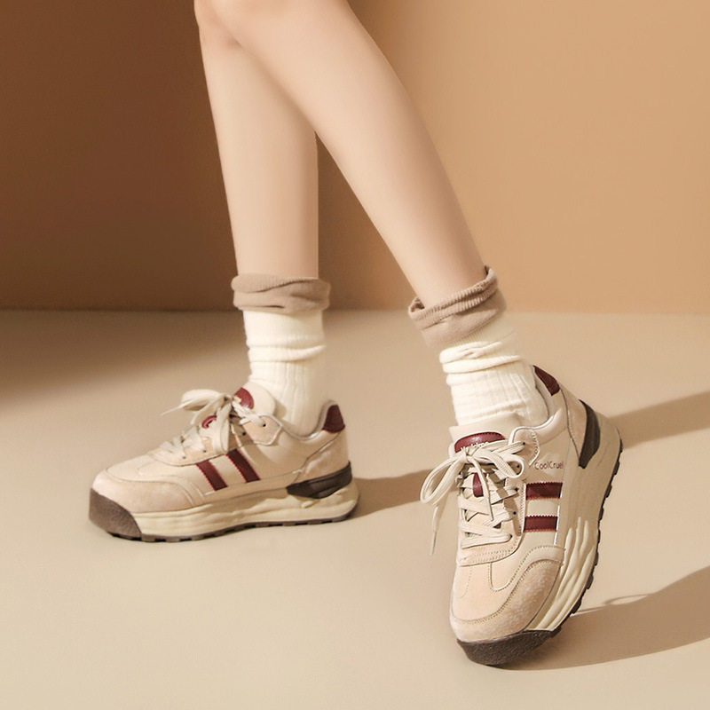 奥古狮登厚底运动鞋女2023新款秋冬加绒复古休闲阿甘鞋德训板鞋