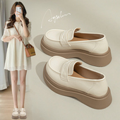 2026春冬加绒大头一脚蹬英伦小皮鞋 奥古狮登白色乐福鞋 女新款 黑色