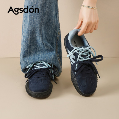 奥古狮登蓝色德训鞋女2026新款春季厚底休闲复古巨好看阿甘运动鞋