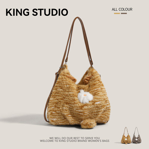 狸花猫毛绒双肩包女大容量托特包