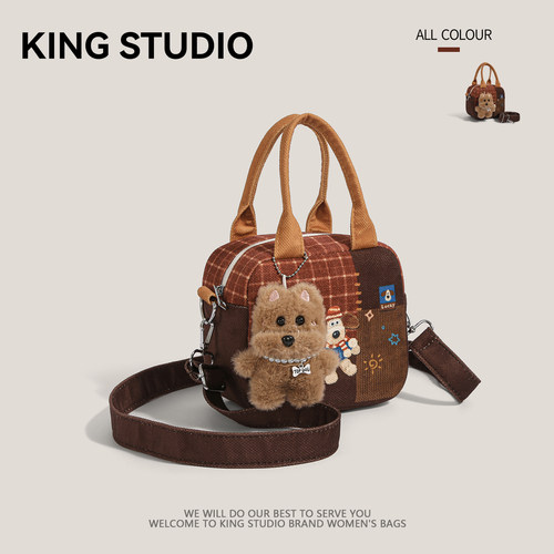 可爱卡通小狗手提包女百搭小方包