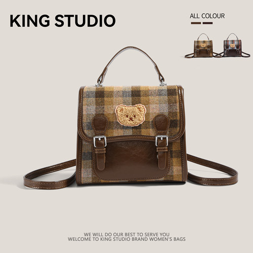 学院风格子双肩包女上课手提书包