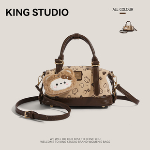 可爱猫咪手提包包女2025新款小众波士顿枕头包百搭休闲单肩斜挎包