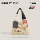 小众设计蘑菇刺绣拼接灯芯绒托特包女2025新款 潮大容量通勤单肩包