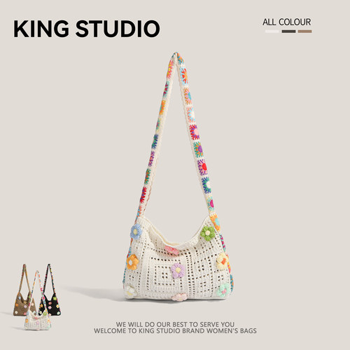 花朵镂空编织包包女大容量托特包