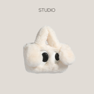 毛绒绒大眼小狗手提包女2025秋冬新款高级感小方包百搭单肩斜挎包